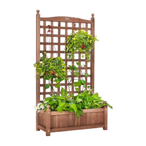VIVOHOME Pack of 1 Wood Planter Raised Beds with Trellis, 48 Inch Height Free-Standing Planters for Garden Yard