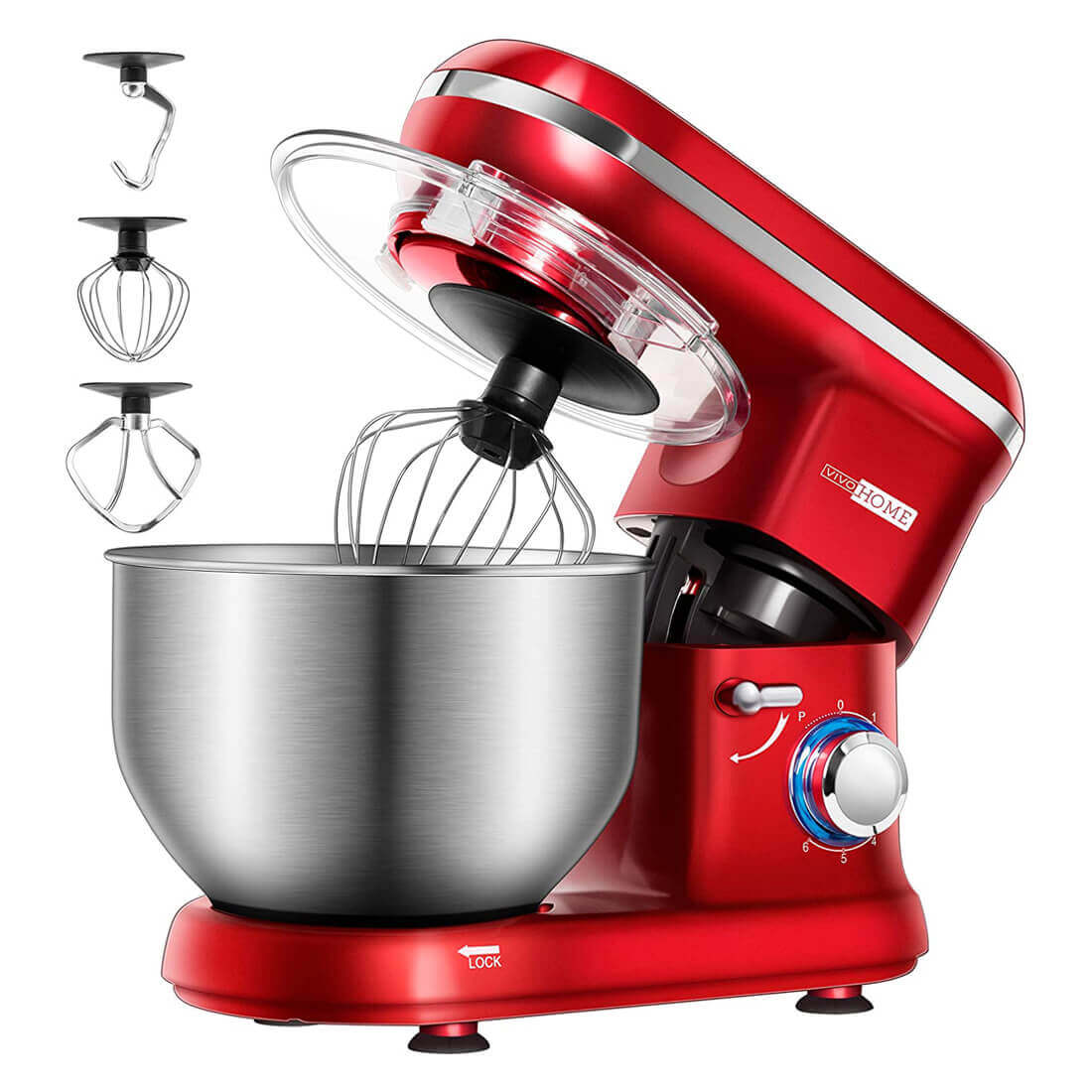 Moss & Stone Stand Mixer, 6 Speed Electric Mixer With 5.5 Quart Stainless  Steel Mixing Bowl, Red Body Kitchen Mixer With Dough Hook, Whisk, Beater 