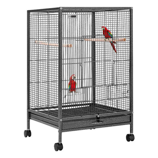 VIVOHOME 30 Inch Height Wrought Iron Bird Cage with Rolling Stand for Parrots Conure Lovebird Cockatiel Black 1100