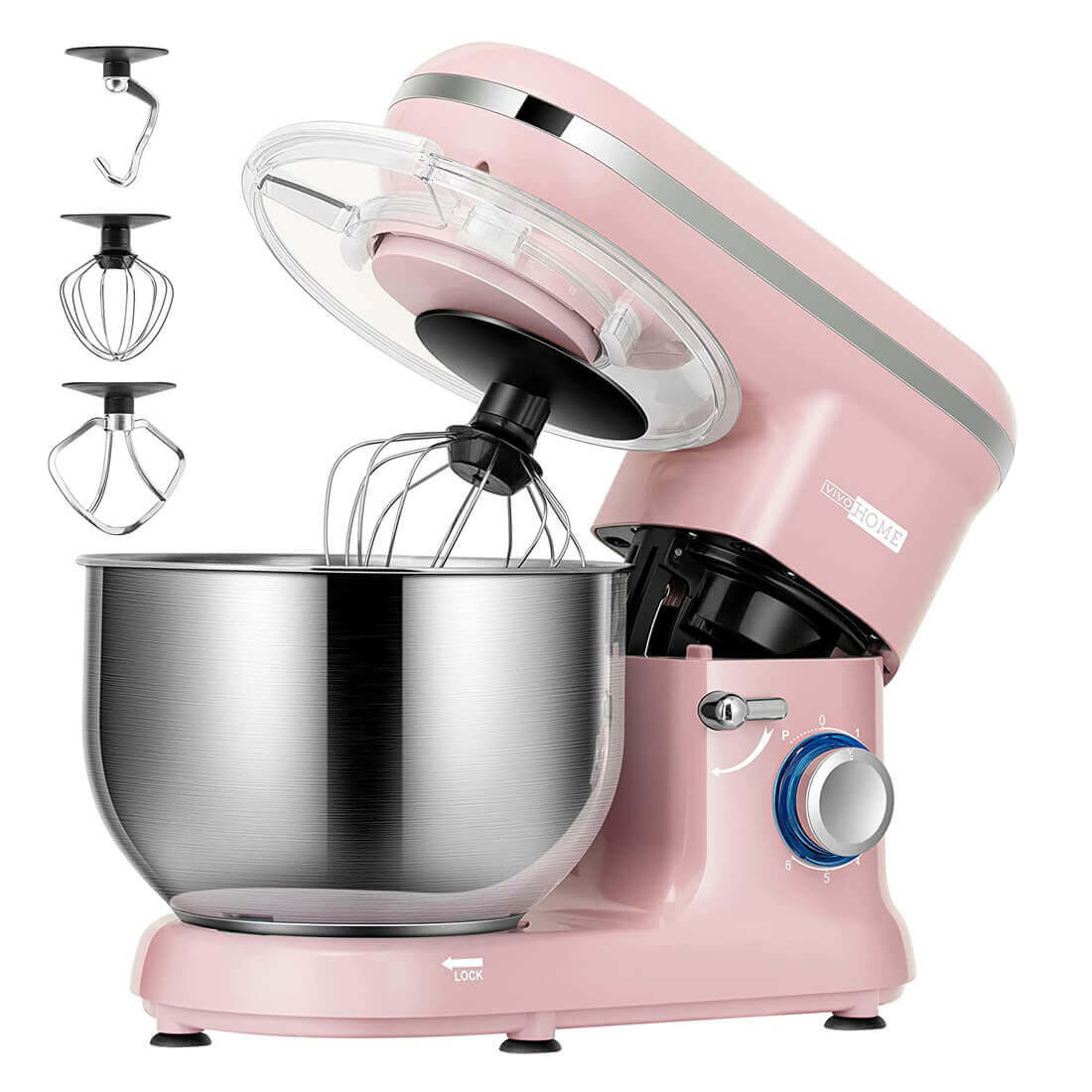 VIVOHOME 7.5 qt. 6-Speed Silver Tilt-Head Electric Stand Mixer with Accessories and ETL Listed