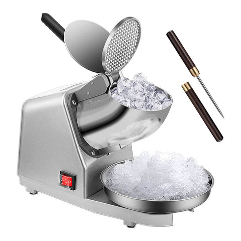 VIVOHOME Electric Dual Blades Ice Crusher Shaver Snow Cone Maker Machine Silver 143lbs/hr with Ice Pick for Home and Commercial Use