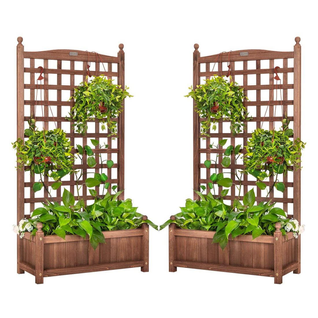  VIVOHOME Pack of 2 Wood Planter Raised Beds with Trellis, 48 Inch Height Free-Standing Planters for Garden Yard