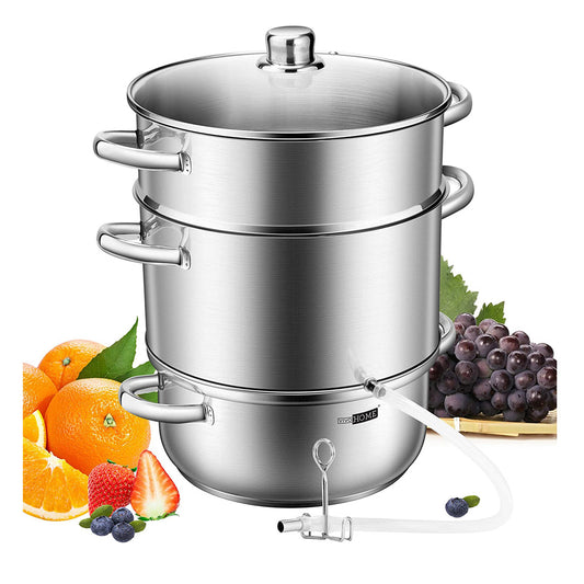 VIVOHOME 24cm 8.5Qt Stainless Steel Juice Steamer Extractor Fruit Vegetables Juicer Steamer Pot with Tempered Glass Lid, Hose, Clamp, Loop Handles 1100