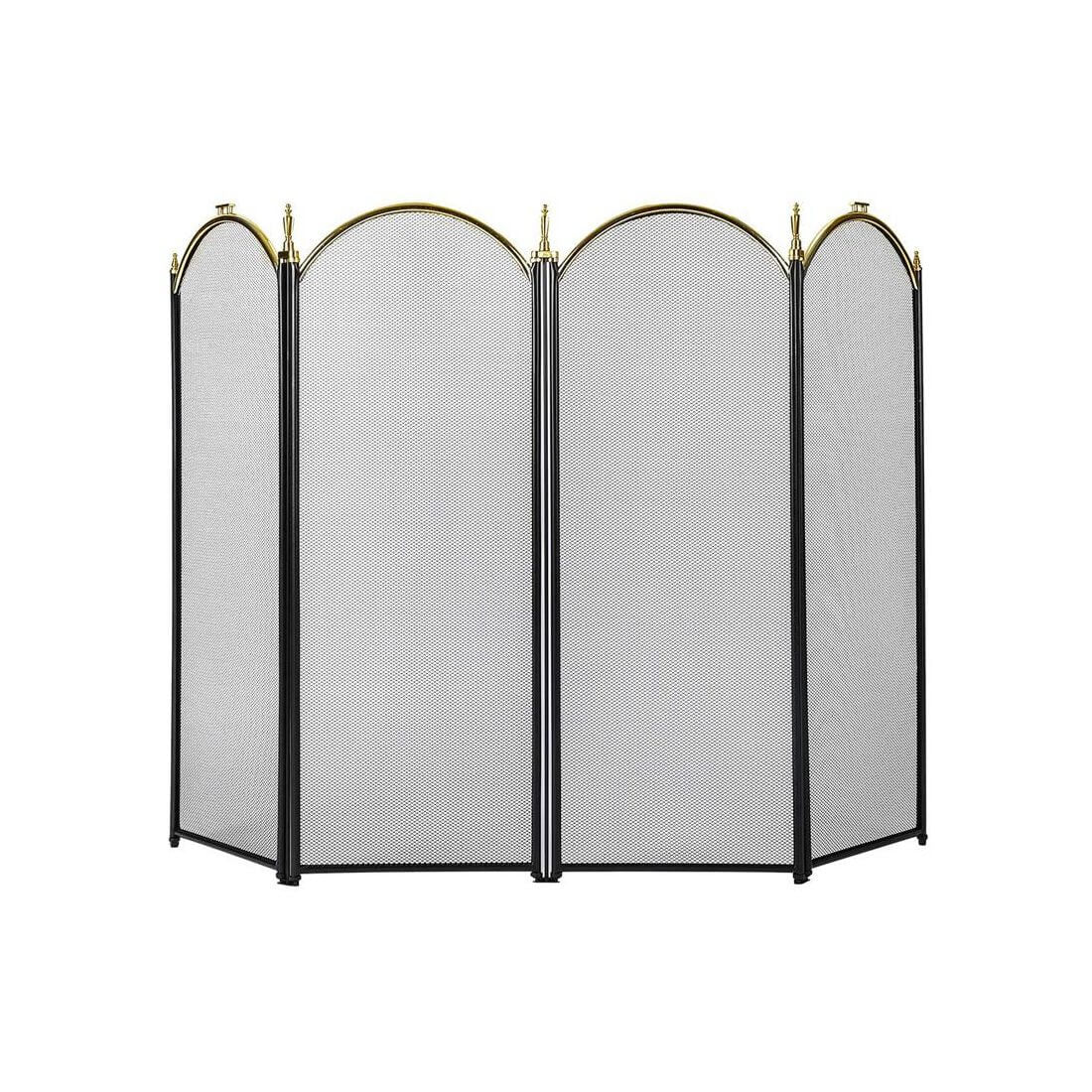 VIVOHOME 4 Panel 51.5 x 32 Inch Fireplace Screen Mesh Baby Safe Proof Fence Spark Guard Cover Ornate Wrought Iron Black Metal Fire Place Standing Gate