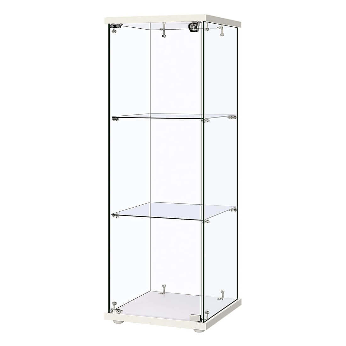 VIVOHOME 3 Layers 15.7''W x 15.7''D x 47.2''H Glass Countertop Display Showcase Cabinet Bookcase with 5mm Tempered Glass 25mm MDF Base