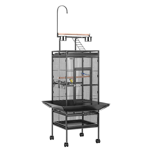 VIVOHOME 72 Inch Wrought Iron Large Bird Cage with Play Top and Rolling Stand for Parrots Conures Lovebird Cockatiel Parakeets 1100