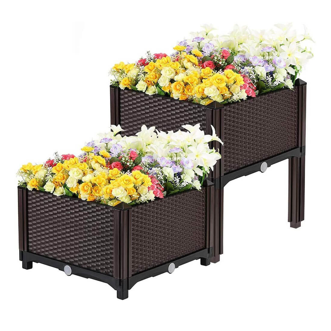  VIVOHOME Elevated Plastic Raised Garden Bed Planter Kit for Flower Vegetable Grow Brown Set of 2