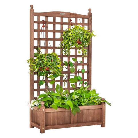 VIVOHOME Wood Planter Raised Bed with Trellis, 60 Inch Height Planter for Garden Yard