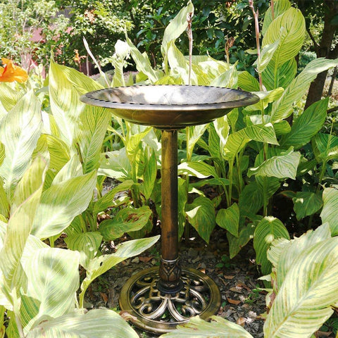 VIVOHOME Polyresin Antique Outdoor Copper Garden Bird Bath and Solar Powered Round Pond Fountain Combo Set
