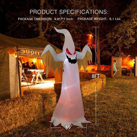  VIVOHOME 8ft Height Halloween Inflatable White Ghost with Red Rotating Led Lights Blow up Outdoor Lawn Yard Decoration