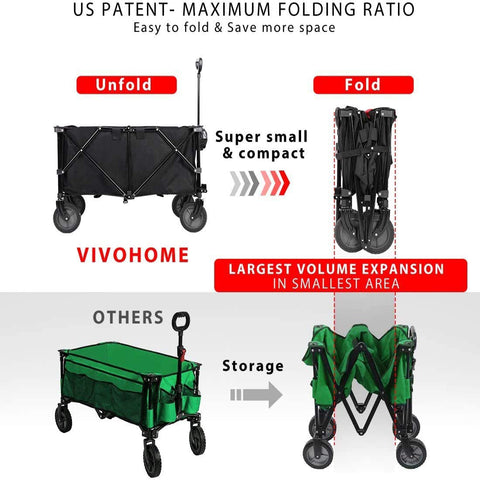 VIVOHOME Heavy Duty 176 Lbs Capacity Collapsible Folding Outdoor Utility Wagon Patio Garden Cart with 2 Drink Holders and Wheels for Camping and Picnic