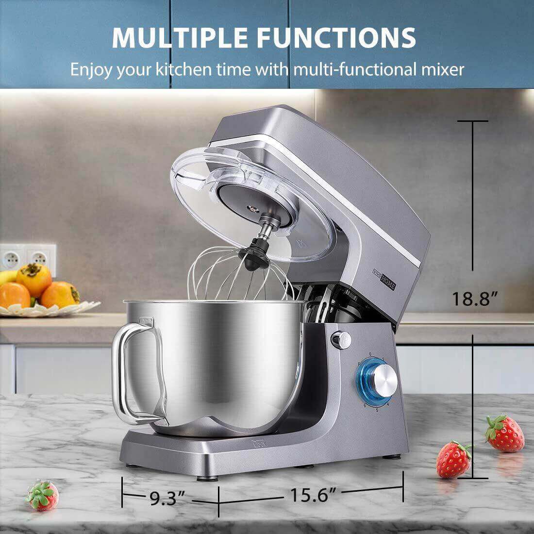 VIVOHOME 7.5 Quart Stand Mixer, 660W 6-Speed Tilt-Head Kitchen Electric Food Mixer with Beater, Dough Hook and Wire Whip, Iron Gray