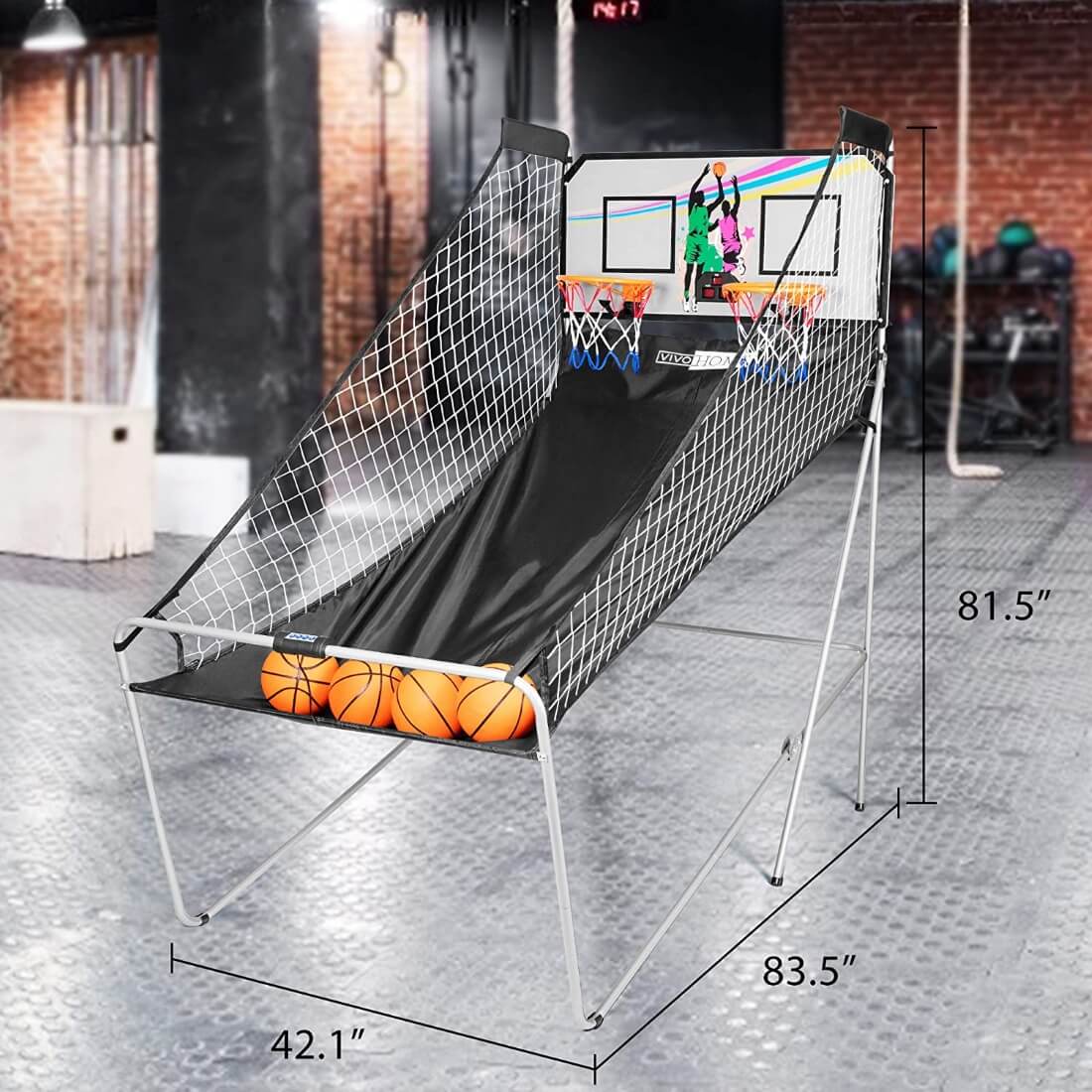 VIVOHOME Foldable Dual Shot Basketball Arcade Game Electronic for 2 Players with 8 Game Modes, 4 Balls and LED Scoring System Arcade Sounds Kids Adults Indoor Outdoor