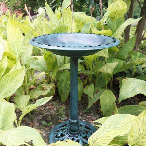 VIVOHOME Polyresin Antique Outdoor Green Garden Bird Bath and Solar Powered Round Pond Fountain Combo Set