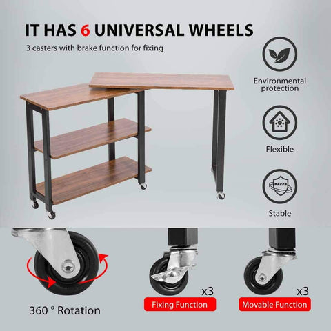 VIVOHOME Sofa Side Table 360° Rotating Mobile End Table Movable Laptop Table with 2 Tiers Storage Shelves 6 Universal Casters for Home Office