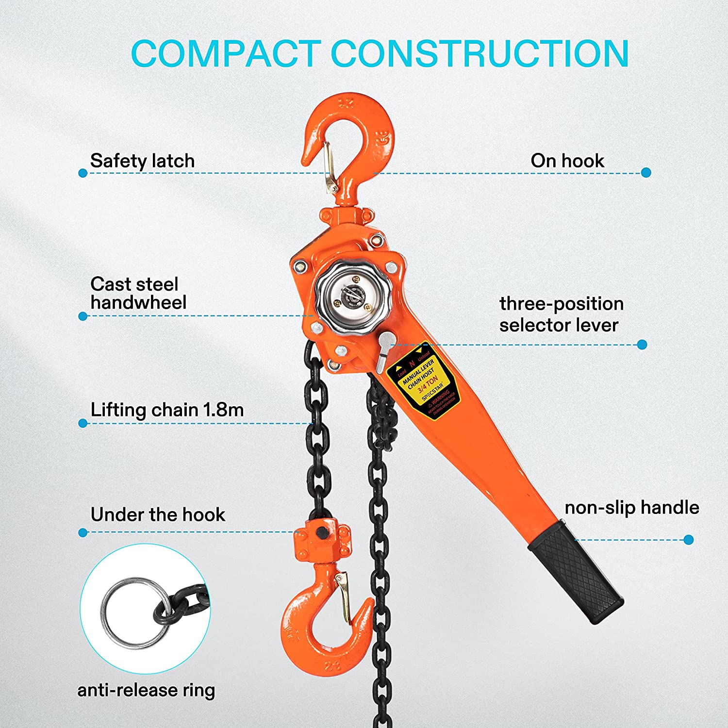 SPECSTAR Lever Chain Hoist with 2 Heavy Duty Hooks