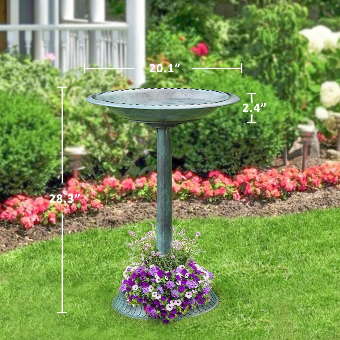 VIVOHOME Polyresin Lightweight Antique Outdoor Garden Bird Bath Fountain with Flower Planter Base Copper
