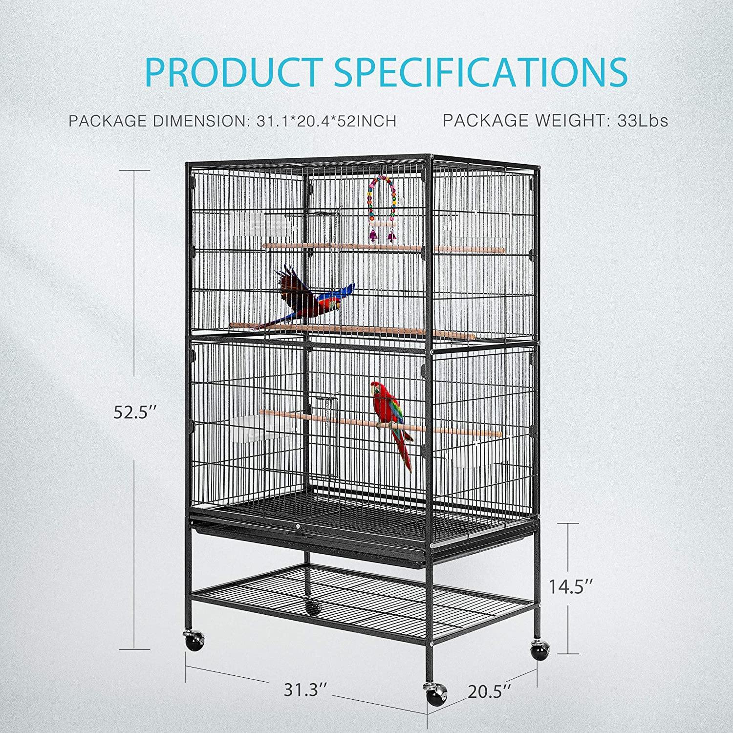 VIVOHOME 53 Inch Large Bird Feeder Cage With Rolling Stand For Parrots Conures Lovebird Cockatiel Parakeets - VIVOHOME