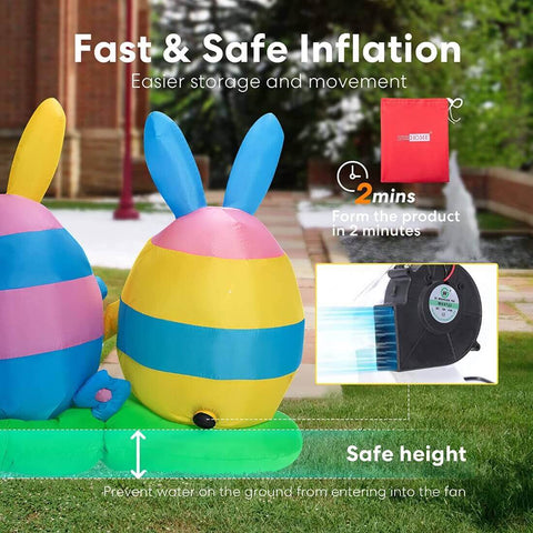 VIVOHOME 4ft Height Multicolored Inflatable 2 Easter Bunny Pastel Rabbit Eggs with Flower Field Built-in LED Lights Blow up Outdoor Lawn Yard Decoration