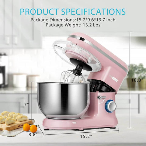 VIVOHOME Stand Mixer, 650W 6 Speed 6 Quart Tilt-Head Kitchen Electric Food Mixer with Beater, Dough Hook and Wire Whip, Pink