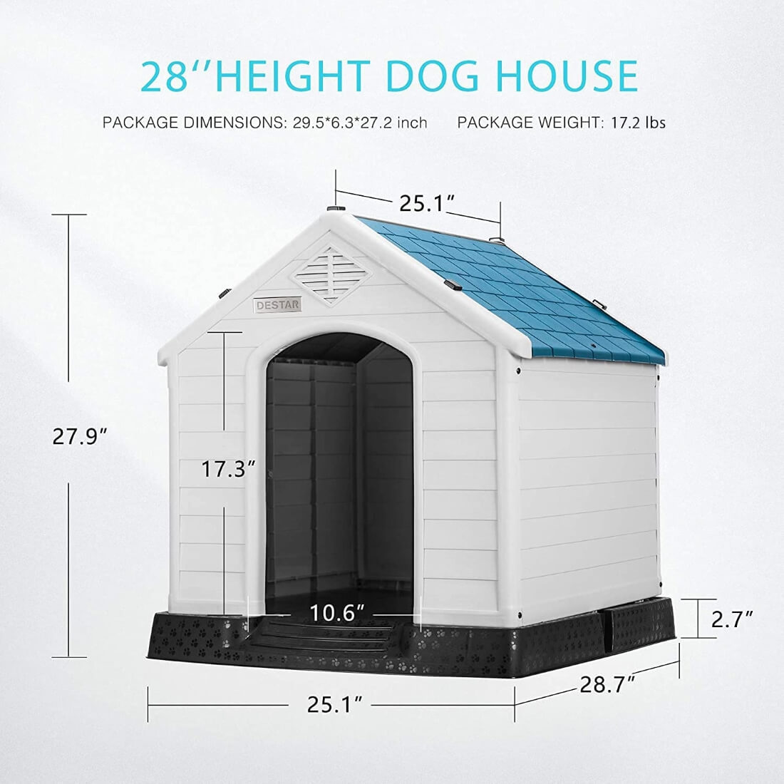 DEStar Durable Waterproof Plastic Pet Dog House Indoor Outdoor Puppy Shelter Kennel with Air Vents and Elevated Floor