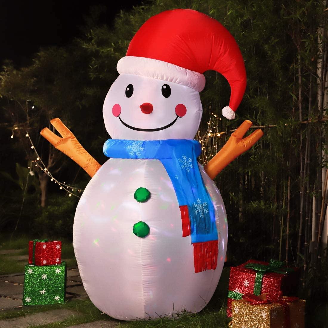 VIVOHOME 6.2ft Height Christmas Inflatable LED Lighted Snowman with Scarf and Colorful Rotating Light Outdoor Decoration - VIVOHOME