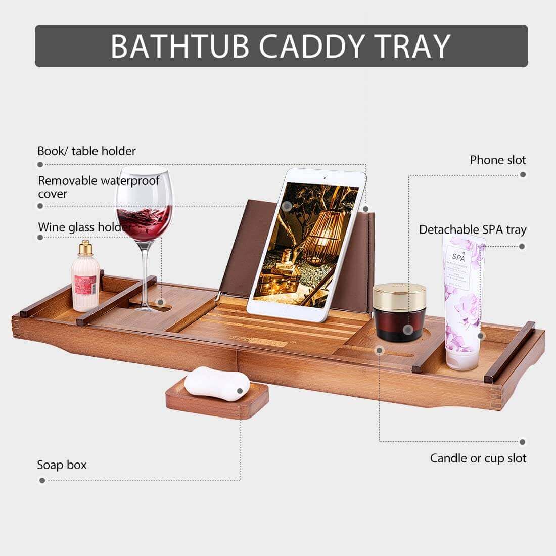 304 Stainless Steel Bathtub Caddy Tray Expandable Bath Organizer