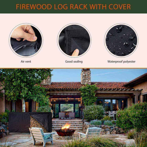 VIVOHOME 8ft Heavy Duty Indoor Outdoor Firewood Storage Log Rack with Cover Combo Set Black