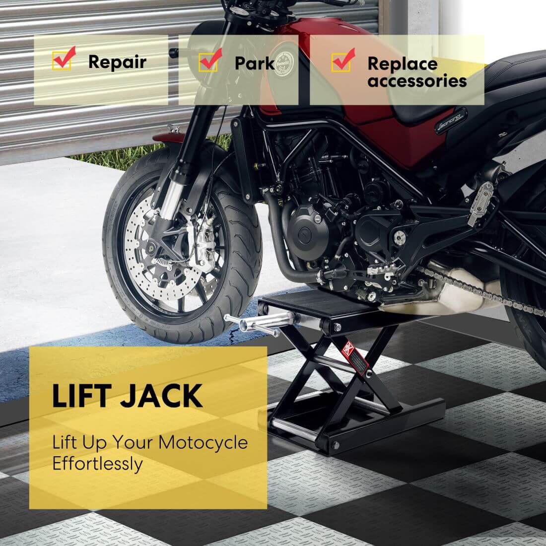 VIVOHOME Steel Motorcycle ATV Wide Deck Scissor Lift Jack Black