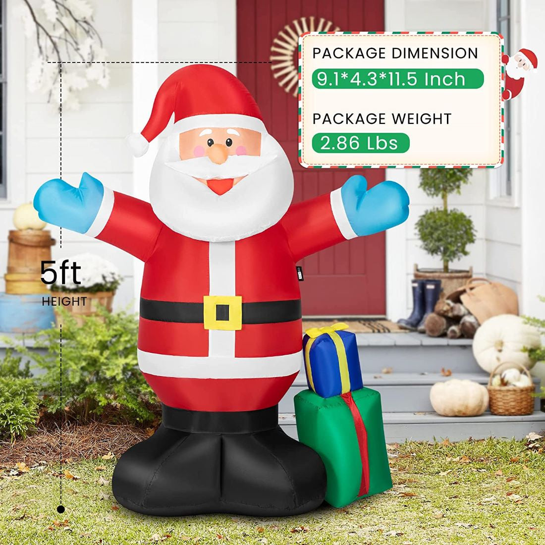 VIVOHOME 5ft Height Christmas Inflatable Santa with Gift Boxes Built-in LED Lights Blow up Outdoor Lawn Yard Decoration