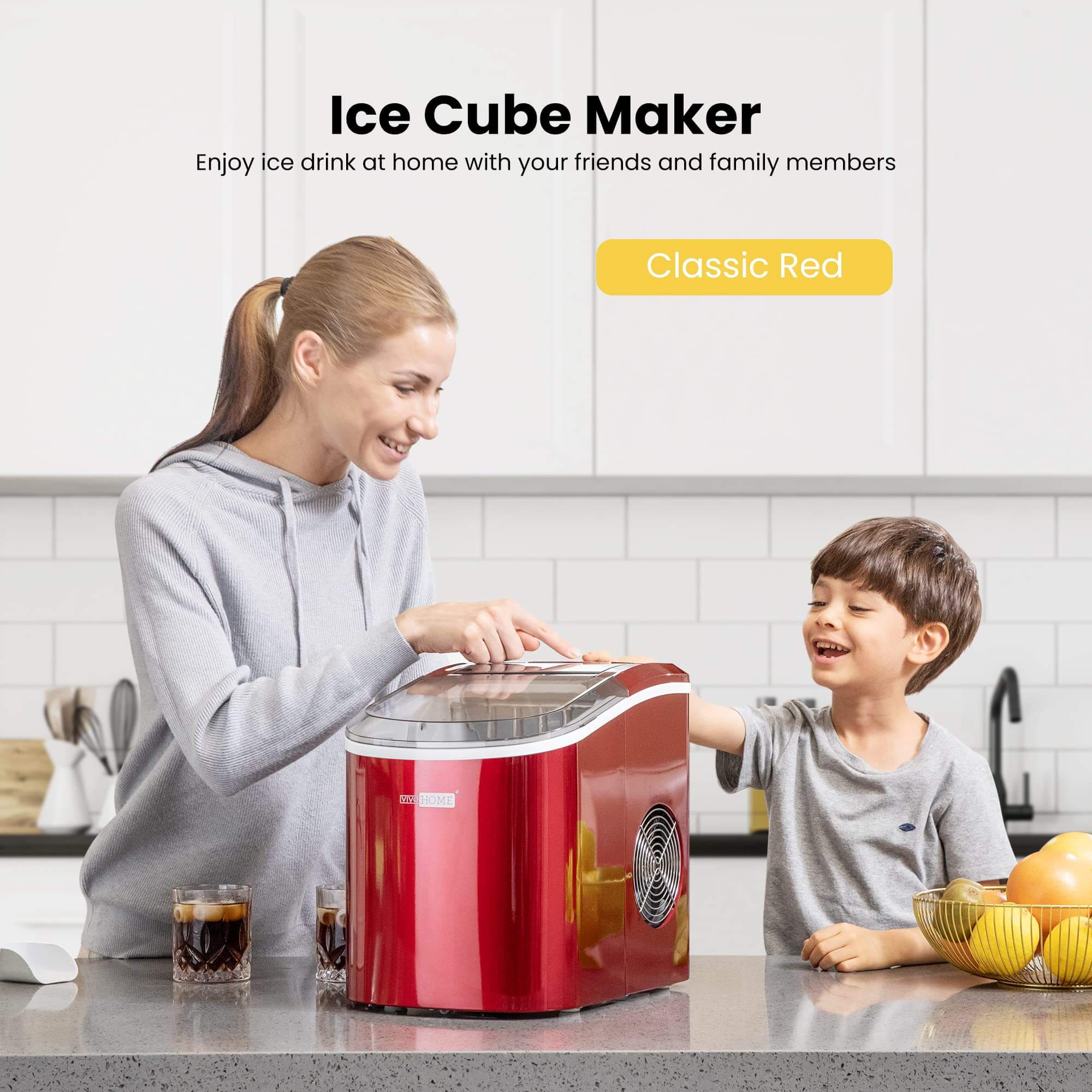 Compact and Portable Ice Maker, Red | contoureusa