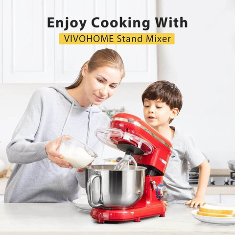 VIVOHOME Stand Mixer, 650W 6 Speed 6 Quart Tilt-Head Kitchen Electric Food Mixer with Beater, Dough Hook and Wire Whip, Bright Red