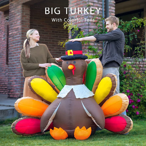 VIVOHOME 5ft Height Thanksgiving Inflatable LED Lighted Turkey with Hat Blow up Outdoor Lawn Yard Decoration