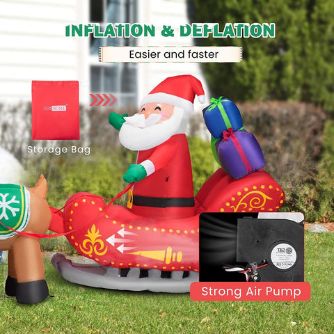 VIVOHOME 7ft Long Christmas Inflatable LED Lighted Santa on Red Sleigh with Reindeers and Gift Boxes Blow up Outdoor Yard Decoration