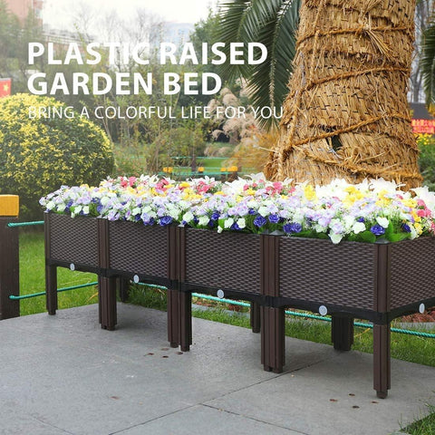 VIVOHOME Elevated Plastic Raised Garden Bed Planter Kit for Flower Vegetable Grow Brown Set of 4