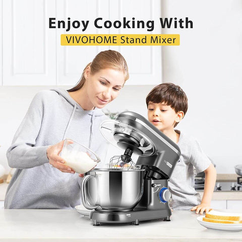 VIVOHOME Stand Mixer, 650W 6 Speed 6 Quart Tilt-Head Kitchen Electric Food Mixer with Beater, Dough Hook and Wire Whip, Gray