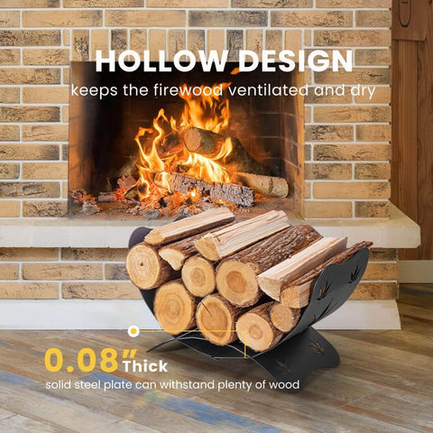 VIVOHOME Decorative 21 Inches Firewood Storage Log Rack Stand Hollow Maple Leaf Pattern Small Wood Holder Indoor Outdoor Black
