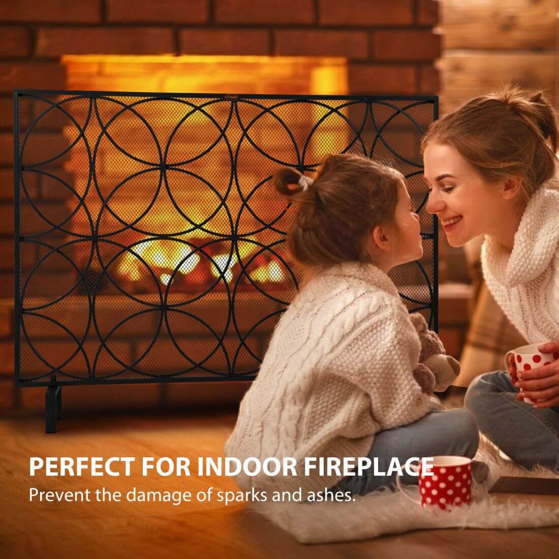 Fireplace Screen Heavy Duty Spark Guard Protector w/Tool Set, Solid Wrought  Iron Panels Wood Burning Stove Accessories, Indoor Home Fireplace Curtain