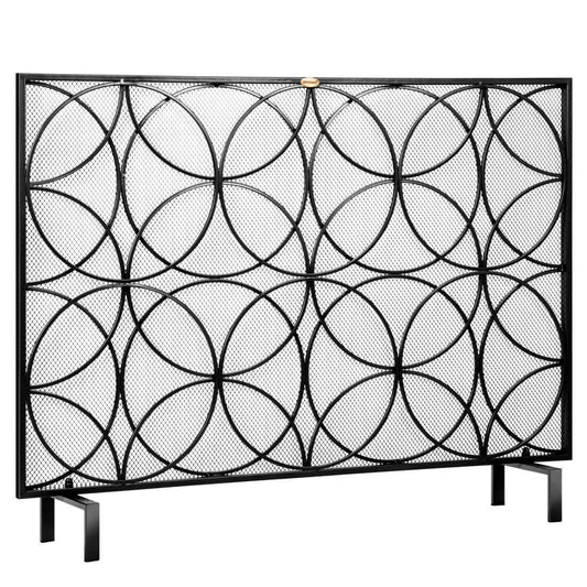 VIVOHOME 40.9 x 31.1 Inch Single Panel Wrought Iron Fireplace Screen Metal Decorative Mesh Fire Spark Guard Fireplace Cover Black 1100