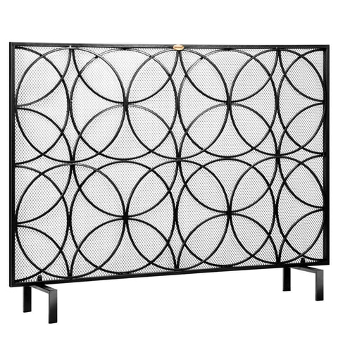 VIVOHOME 40.9 x 31.1 Inch Single Panel Wrought Iron Fireplace Screen Metal Decorative Mesh Fire Spark Guard Fireplace Cover Black