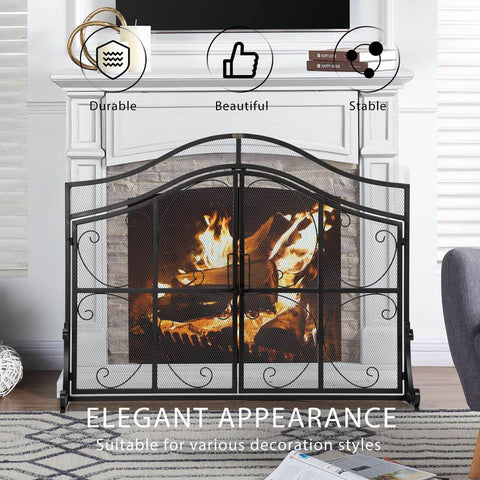 VIVOHOME Fireplace Screen Wrought Iron 43.3 x 34 Inch