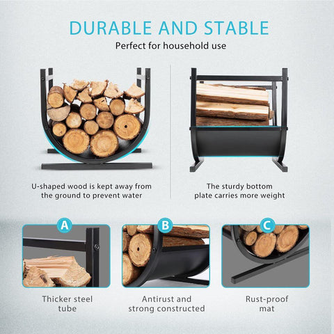 VIVOHOME 17 Inches Decorative Heavy Duty Firewood Storage Log Rack Wood Holder Indoor Outdoor Black