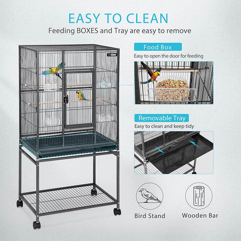 VIVOHOME 54 Inch Wrought Iron Bird Cage with Rolling Stand for Parrot Parakeet Black